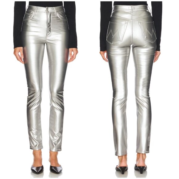 NWT Mother Rail Skimp Silver Faux Leather Jeans 26 - Picture 6 of 10